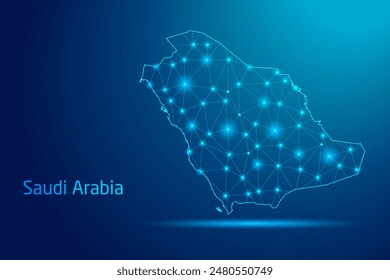 Saudi Arabia map - concept of communication technology, graphic of low poly.