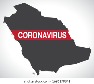 Saudi Arabia map with Coronavirus warning illustration