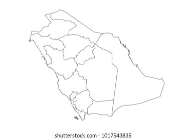 saudi Arabia map with country borders, thin black outline on white background. High detailed vector map with counties/regions/states - saudi Arabia. contour, shape, outline, on white.