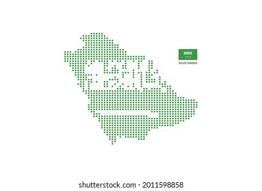Saudi Arabia map design by color of Saudi Arabia flag in circle shape, White background with Saudi Arabia flag.