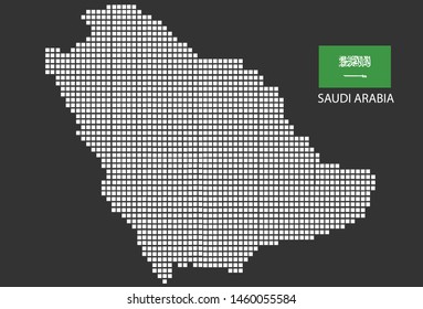 Saudi Arabia map design white square, black background with flag Saudi Arabia.