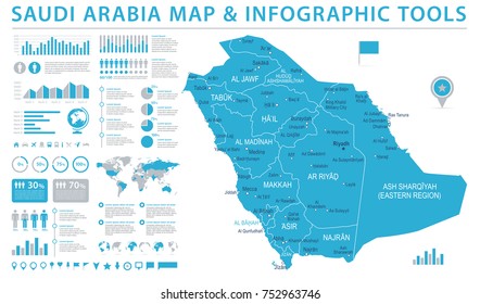 Saudi Arabia Map - Detailed Info Graphic Vector Illustration