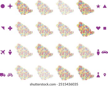 Mapa de Arabia Saudita en diferentes Formas de iconos.eps
