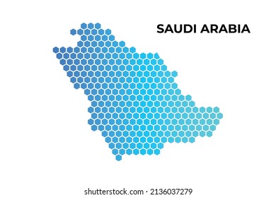 Saudi Arabia map digital hexagon shape on white background vector illustration