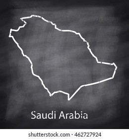 Saudi Arabia map drawn with chalk on blackboard background