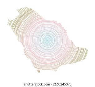 Mapa de Arabia Saudita lleno de círculos concéntricos. Esbozar círculos de estilo en forma del país. Ilustración vectorial.