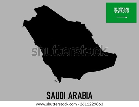 Saudi Arabia Map and flag - black World Map and flag International vector template with High detailed isolated on grey background - Vector