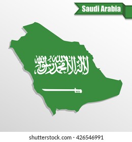 Saudi Arabia map with flag inside and ribbon