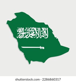 saudi arabia map with flag on gray background
