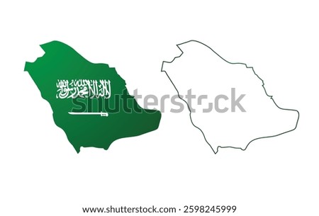 Saudi Arabia Map with Flag and Outline Vector Illustration