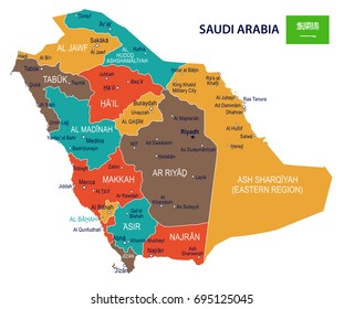 Saudi Arabia map and flag - vector illustration