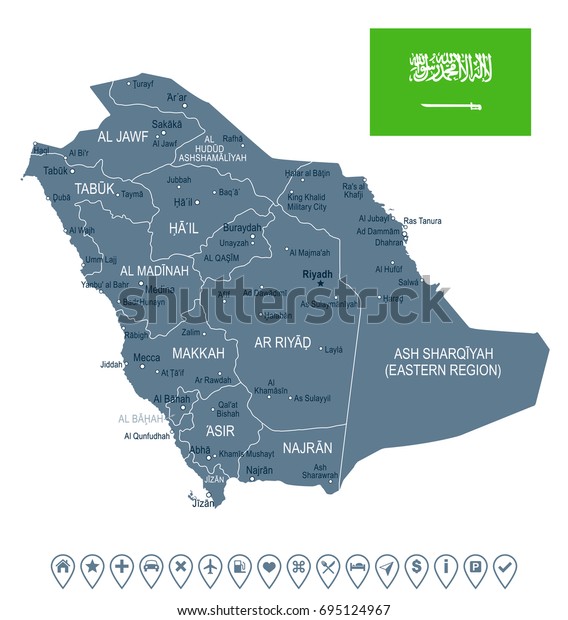 Saudi Arabia\
map and flag - vector\
illustration