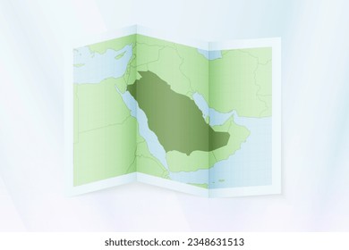 Saudi Arabia map, folded paper with Saudi Arabia map. Vector illustration.