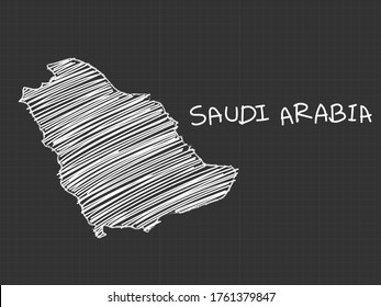 Saudi Arabia map freehand sketch on black background.