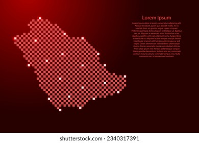 Saudi Arabia map from futuristic red checkered square grid pattern and glowing stars for banner, poster, greeting card