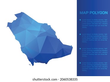 Mapa saudita de diseño moderno de estilo geométrico poligonal azul sobre fondo blanco. Mapa de ilustraciones vectoriales en un diseño poligonal geométrico azul moderno sobre fondo blanco. Ilustración vectorial.