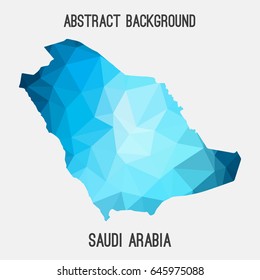 Saudi Arabia map in geometric polygonal,mosaic style in blue shades.Abstract tessellation,modern design background,low poly. Vector illustration.