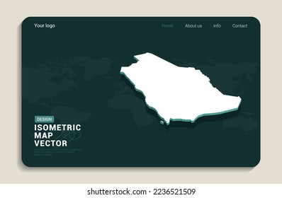 Saudi Arabia map green background with isometric vector. Web banner layout template.