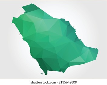 Arabia Saudita Mapa de color verde sobre fondo blanco poligonal