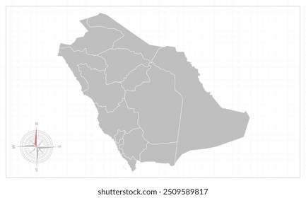 Saudi Arabia map with grey style and compas element.