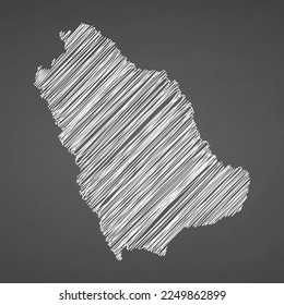 Saudi Arabia map hand drawn sketch. Vector concept illustration flag, scribble map. Country map for infographic, brochures and presentations isolated on black background. Vector illustration.