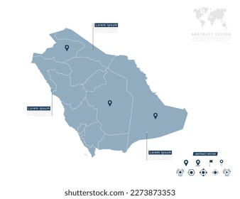 Saudi Arabia map of infographic blue Navigator pin location checking communication information plan position.