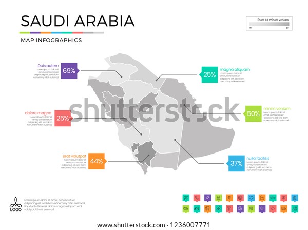 Saudi Arabia Map Infographics Editable Separated Stock Vector (Royalty ...