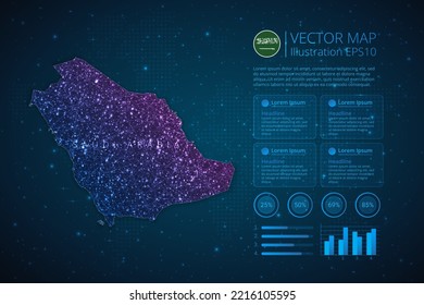 Saudi Arabia map infographics template for diagram, graph, presentation and chart with abstract geometric mesh polygonal light concept on blue background. Vector Illustration EPS10.