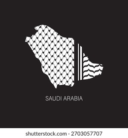 ARABIA SAUDITA Mapa con patrón de keffiyeh. aislado sobre fondo negro, Ilustración vectorial para el Anuncio, camiseta, cartel, pegatina, insignias, diseño de redes sociales