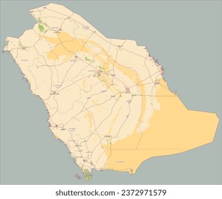 Saudi Arabia map with labels in Arabic