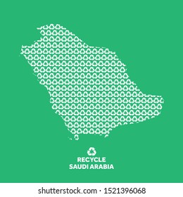 Saudi Arabia map made from recycling symbol. Environmental concept