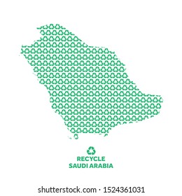 Saudi Arabia map made from recycling symbol. Environmental concept
