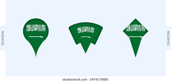 Juego de marcadores de mapas de Arabia Saudita. Perfecto para proyectos relacionados con Arabia Saudita, viajes, geografía y representación internacional. Vector colección.