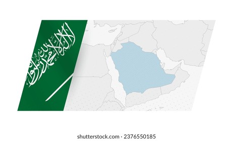 Saudi Arabia map in modern style with flag of Saudi Arabia on left side. Vector illustration of a map.