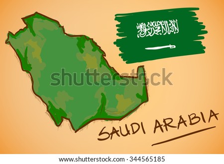 Saudi Arabia Map and National Flag Vector