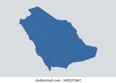 Saudi Arabia map on gray background vector, Saudi Arabia Map Outline Shape Blue on White Vector Illustration, Map of Asia. Symbol for your web site design map logo. app, ui, eps10.