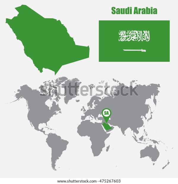 Saudi Arabia Map On World Map Stock Vector Royalty Free 475267603 Saudi Arabia Map On World 600w 475267603