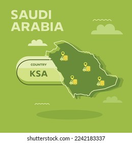 saudi arabia Map with Outline vector Design with clouds on green color background
