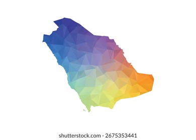 Saudi Arabia Map - Polygon Style Vector Illustration in Rainbow Gradient, Low Poly Multicolor Geometric Design, Isolated on White Background, Suitable for Reports, and Creative Projects.