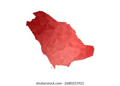 Mapa de Arabia Saudita - Ilustración vectorial de estilo polígono en degradado rojo, diseño geométrico de bajo poli, aislado sobre fondo blanco, perfecto para infografías, informes y materiales educativos.