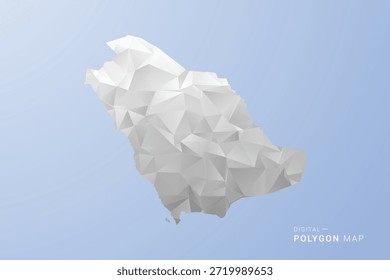 Saudi Arabia Map - polygon style vector illustration in gray, white and blue tone, low-poly geometric design, minimal silhouette, suitable for infographic and modern design.