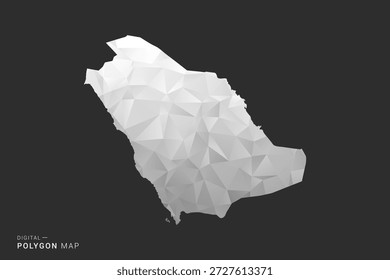 Mapa de Arabia Saudita - Ilustración vectorial de estilo polígono en diseño geométrico de bajo poli negro, gris y blanco, silueta mínima, aislada para infografía.