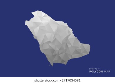 Saudi Arabia Map - Polygon White and Black map Style Vector Illustration, Low Poly Geometric Design, Isolated on blue Background.