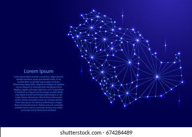 Saudi Arabia map of polygonal mosaic lines network, rays and space stars of vector illustration.