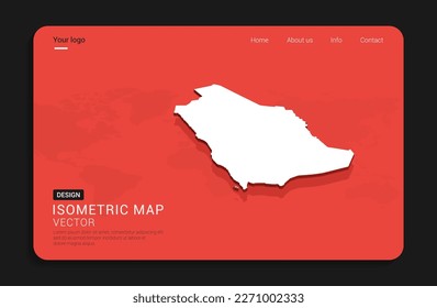 Saudi-Arabien Karte rot einzeln auf dunklem Hintergrund mit 3D-Weltkarte isometrische Vektorgrafik.