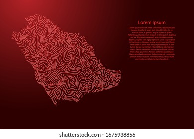 Saudi Arabia map from red isolines or level line geographic topographic map grid. Vector illustration.