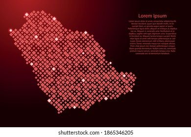 Saudi Arabia map from red pattern rhombuses of different sizes and glowing space stars grid. Vector illustration.