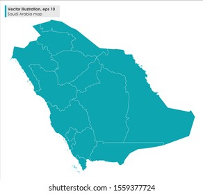 saudi arabia map with regions vector illustration on white background