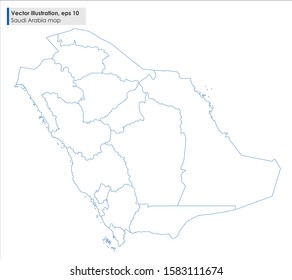 saudi arabia map with regions vector line illustration on white background