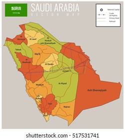 Saudi Arabia map with selectable territories. Vector illustration
